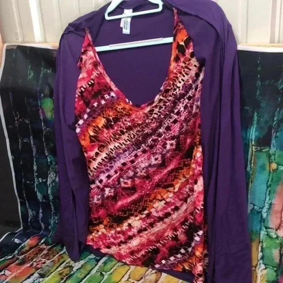 M fasis by California blues plus size 1X purple over multicolored with sequins - Picture 2 of 9